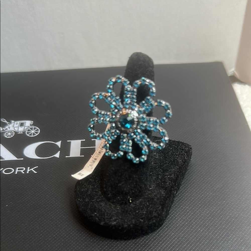 Coach Rare Blue Statement Ring with Floral Design